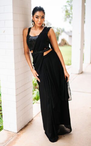 Celestial Black Ready To Wear Saree Set