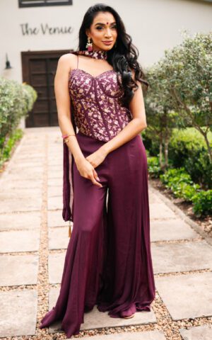 Wine Corset Palazzo Set