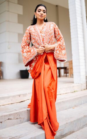 Royal Drape Ready To Wear Jacket Saree Set